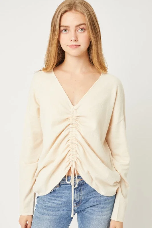 Jana, Drawstring ruched v neck top