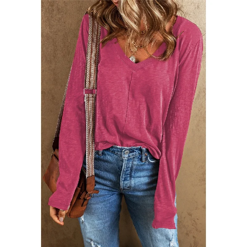 Kinsely V Neck Center Seam Long Sleeve Tee