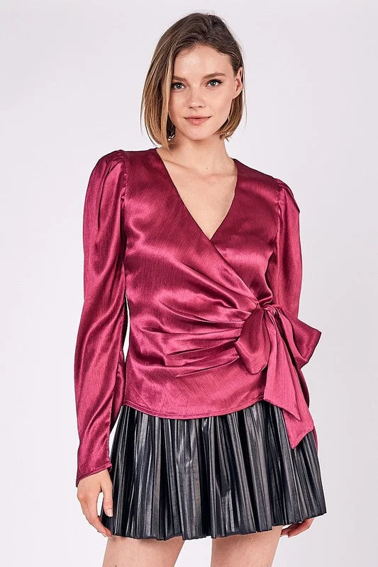 Ruby, Tie waist v neck satin wrap top