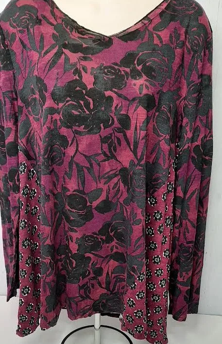 Top Plum Floral V Neck Long Sleeve Women's 292025