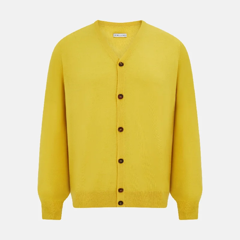 Canary Yellow Fine Merino V-Neck Cardigan