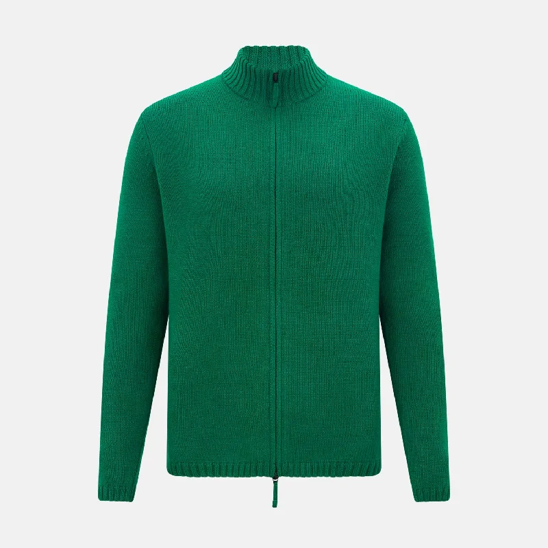 Forest Green Merino High Neck Zipped Cardigan