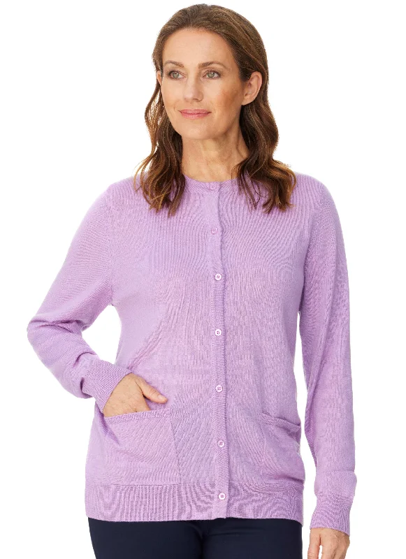 LEVENDALE CLASSIC CARDIGAN WITH POCKETS - LILAC