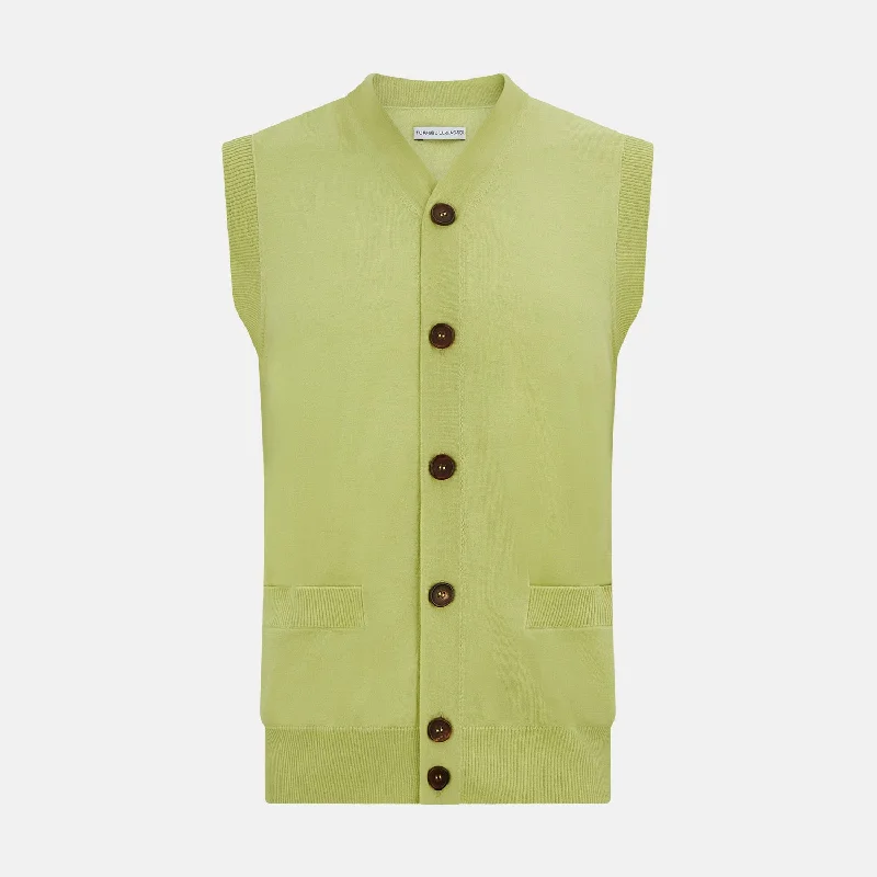 Melon Green Fine Merino V-Neck Sleeveless Cardigan