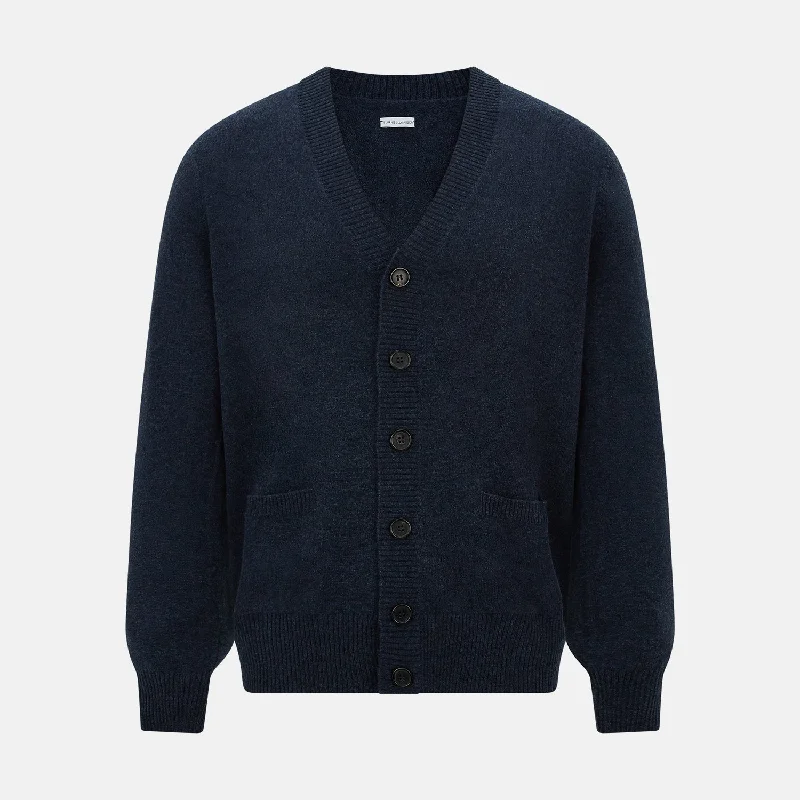 Navy Melange Cashmere Cardigan