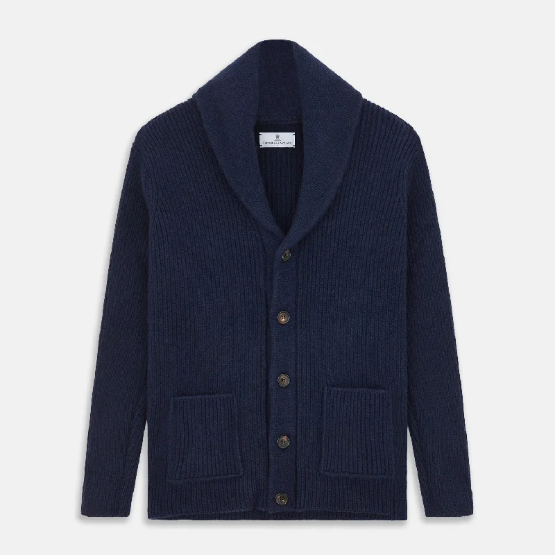 Navy Shawl Collar Cashmere Cardigan