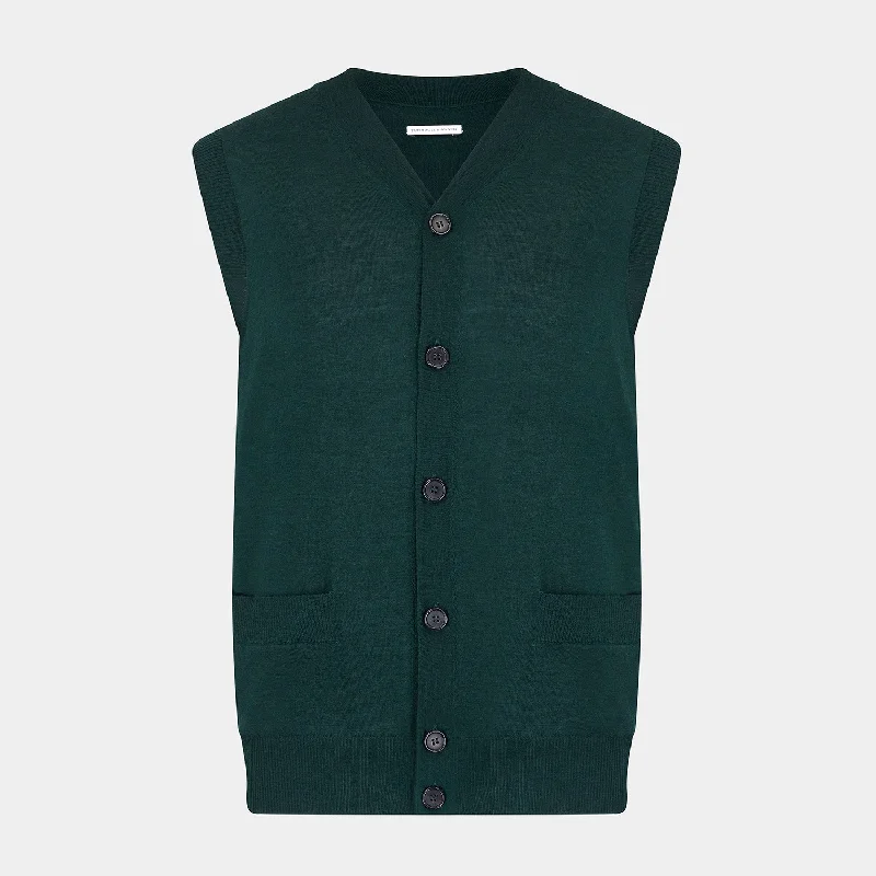 Petrol Green Fine Merino V-Neck Sleeveless Cardigan