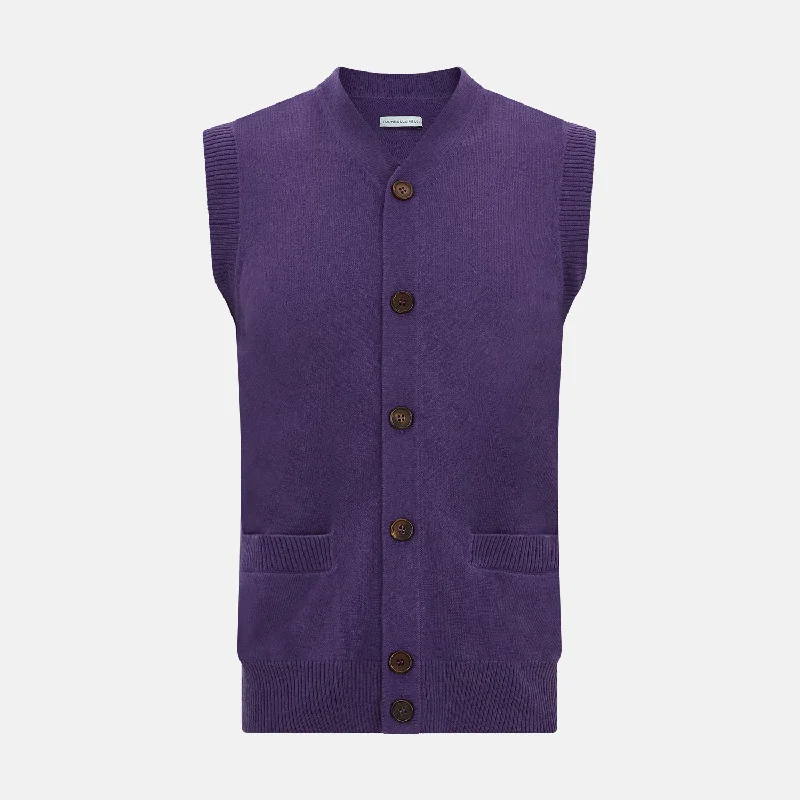 Purple Cashmere Sleeveless Cardigan