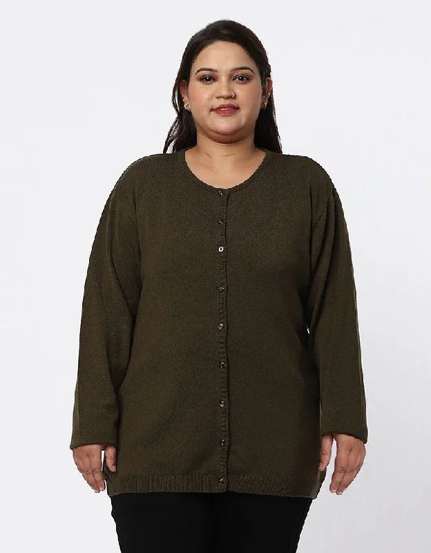 Women Woolen Plus Size Cardigan for Women with Front Buttons