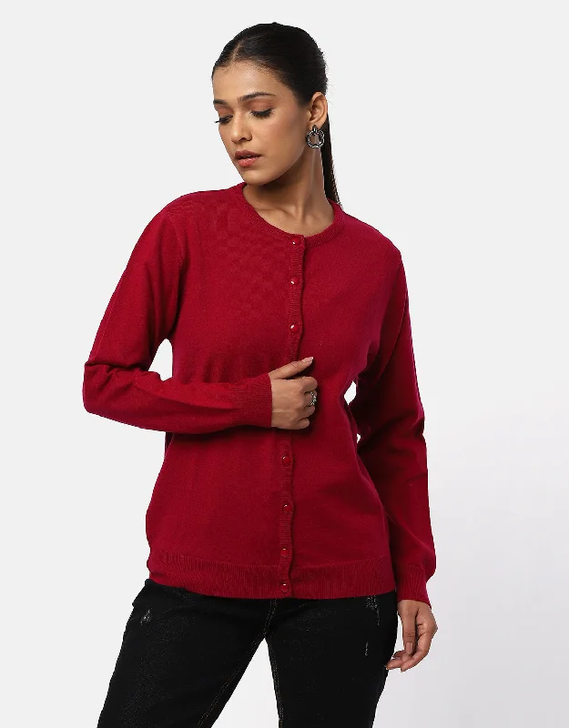 Women Woolen Round Neck Cardigan