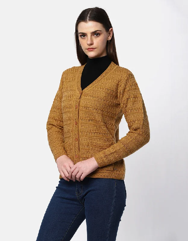 Women Woolen V-Neck Front Pocket Cardigan