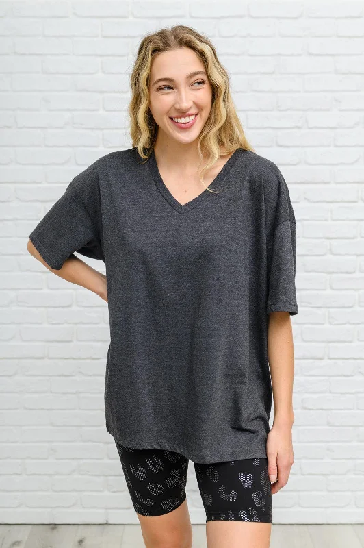 Hazel Blues® | Boxy V Neck Boyfriend Tee In Charcoal