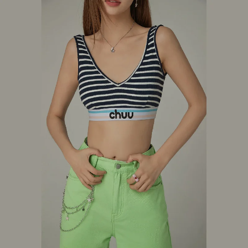 Striped Color Banding V Neck Bra Top