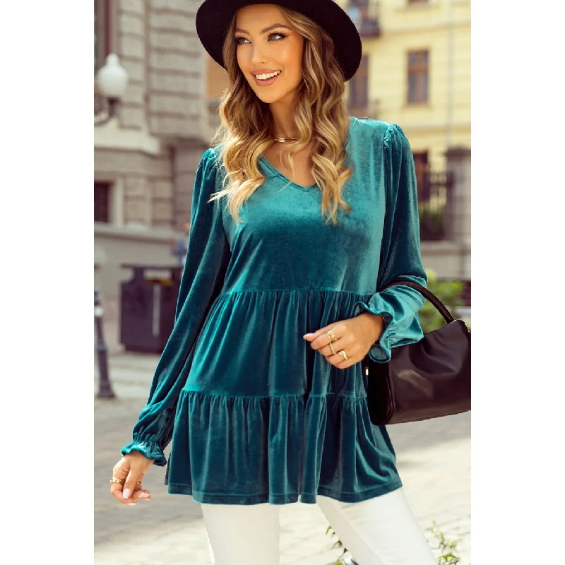 Jasmine Velvet V Neck Puff Sleeve Blouse