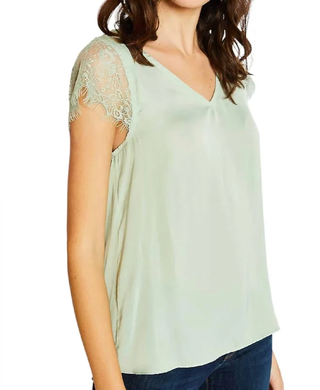 Lace V Neck Top In Minto Neo