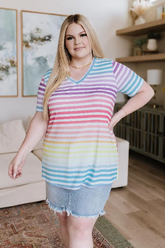 Hazel Blues® |  Looking for Rainbows V-Neck Striped Top