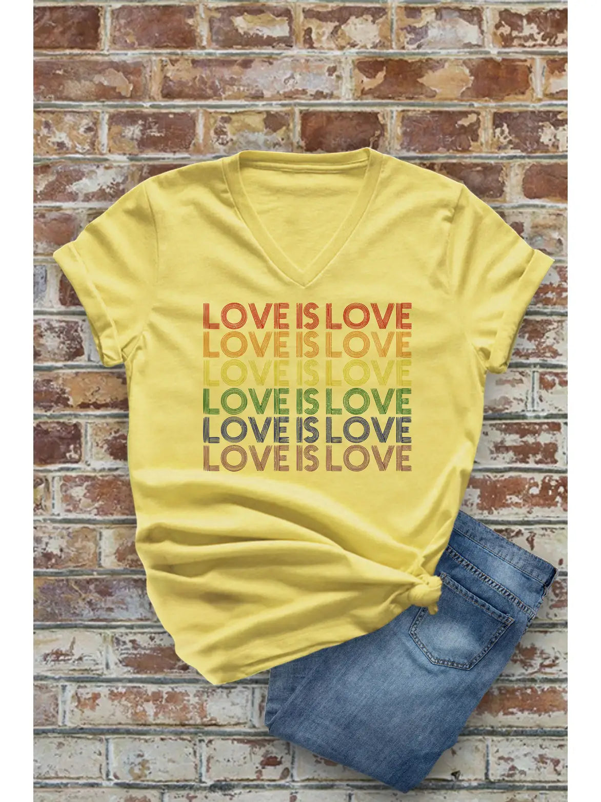 Love is Love Rainbow Colored V Neck Tee