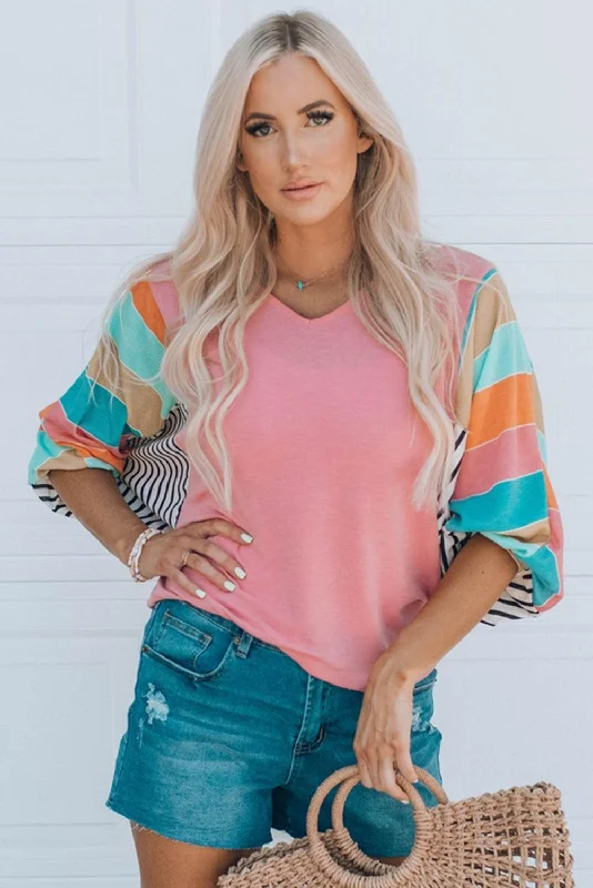 Hazel Blues® | Striped Dolman Sleeve V-Neck Top