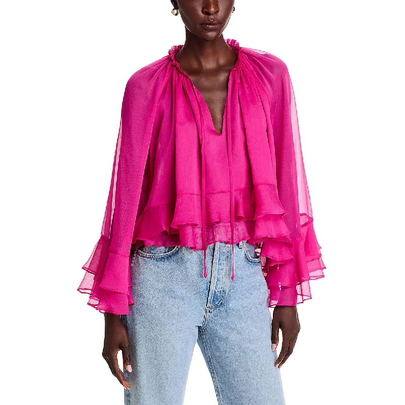 Womens Ruffled V Neck Blouse