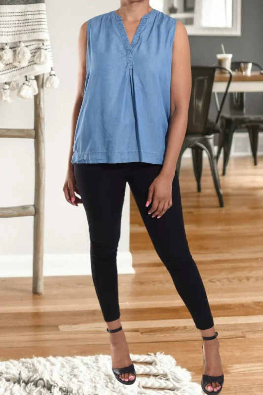 Denim V Neck Top