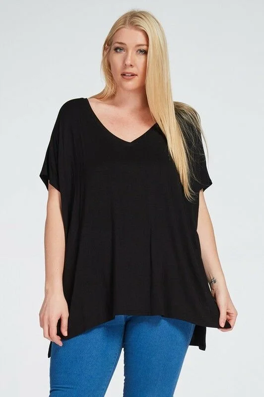 Sunheart Black V-Neck Tee Shirt Sml-5X+