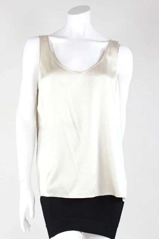 Eileen Fisher Satin Sleeveless Cream V-Neck Camisole Size Large