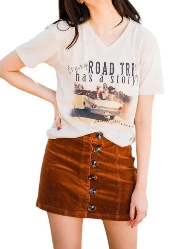 Road Trip V Neck Tee In Beige