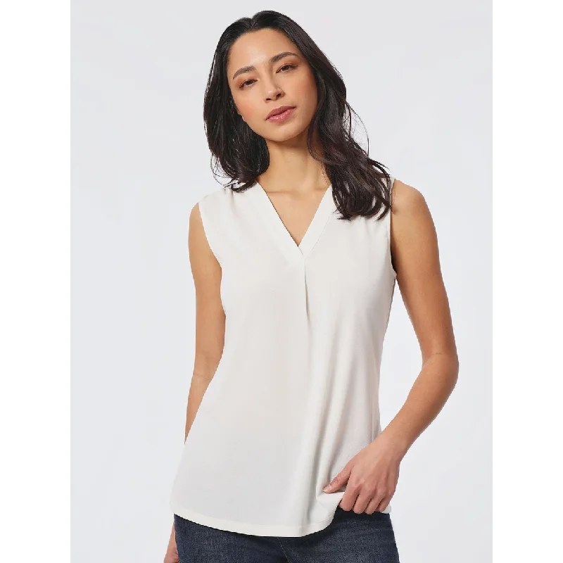 Sleeveless V-Neck Pleat Front Blouse