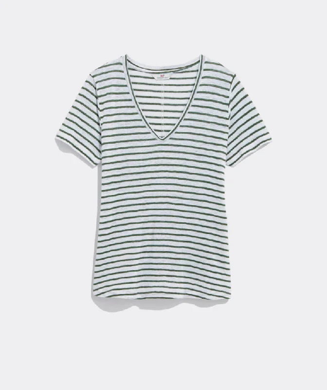 Vineyard Vines Women's Straight Hem Linen V-Neck - DV Stripe - Cypress