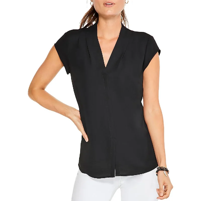 Womens V Neck Cap Sleeve Blouse