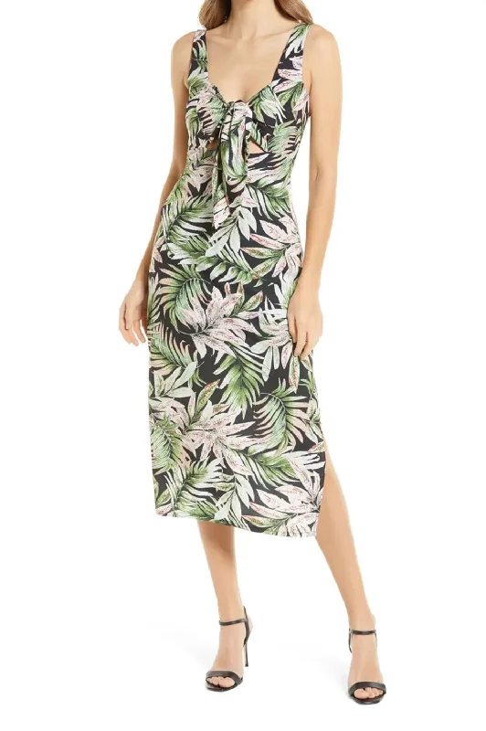 Sam Edelman V-Neck Tie Front Zipper Back Slit Side Multi Print Dress