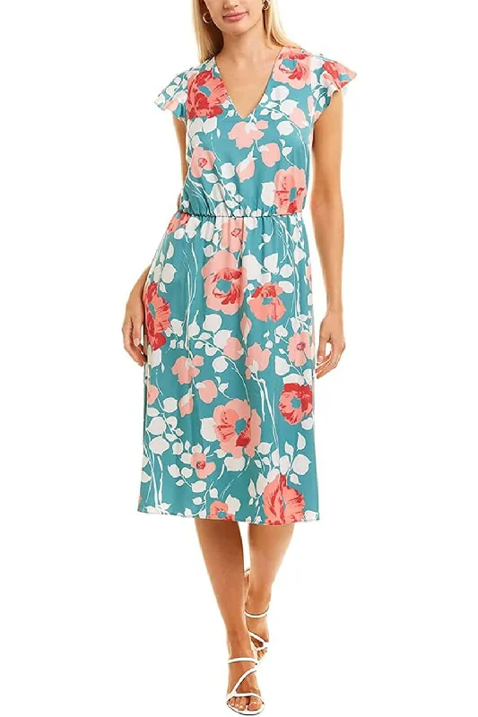 Adrianna Papell V-Neck Short Sleeve Tie Back Floral Print Jersey Dress