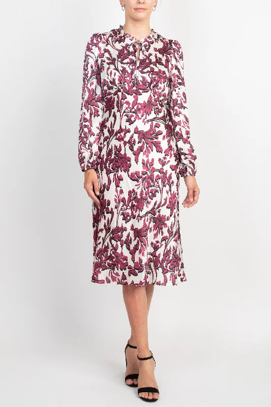 Adrianna Papell Long Sleeve Midi Satin Dress