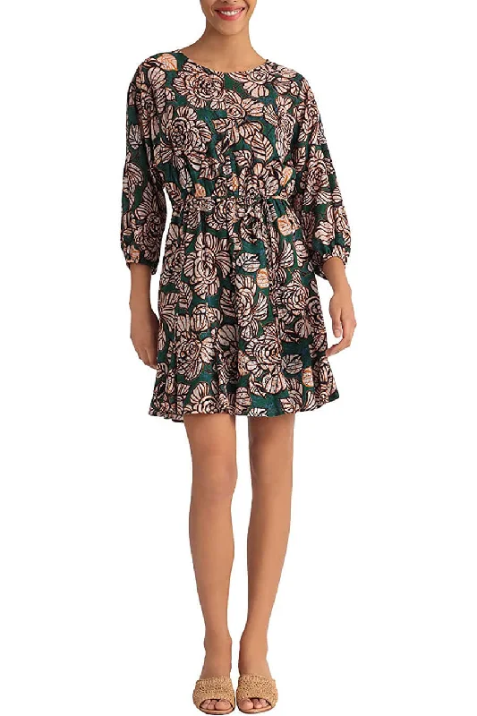 Donna Morgan Crew Neck Long Sleeve Tie Waist Floral Print Keyhole Back Polyester Dress