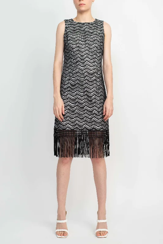 Julia Jordan Scoop Neck Sleeveless Bodycon Zipper Back Lace Fringe Dress