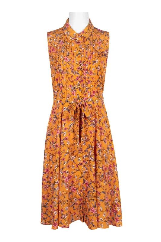 Nanette Nanette Lepore Collared Button Down Sleeveless Tie Waist Flutter Multi Print Polyester Dress