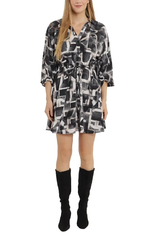 London Times V-Neck Dolman Sleeves Printed Short Dress